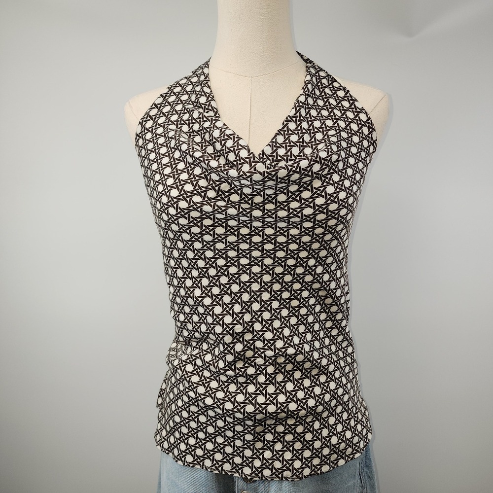 Ann Taylor Womens Brown Geometric Silk‎ Blend Cowl Neck Halter Top Size 8